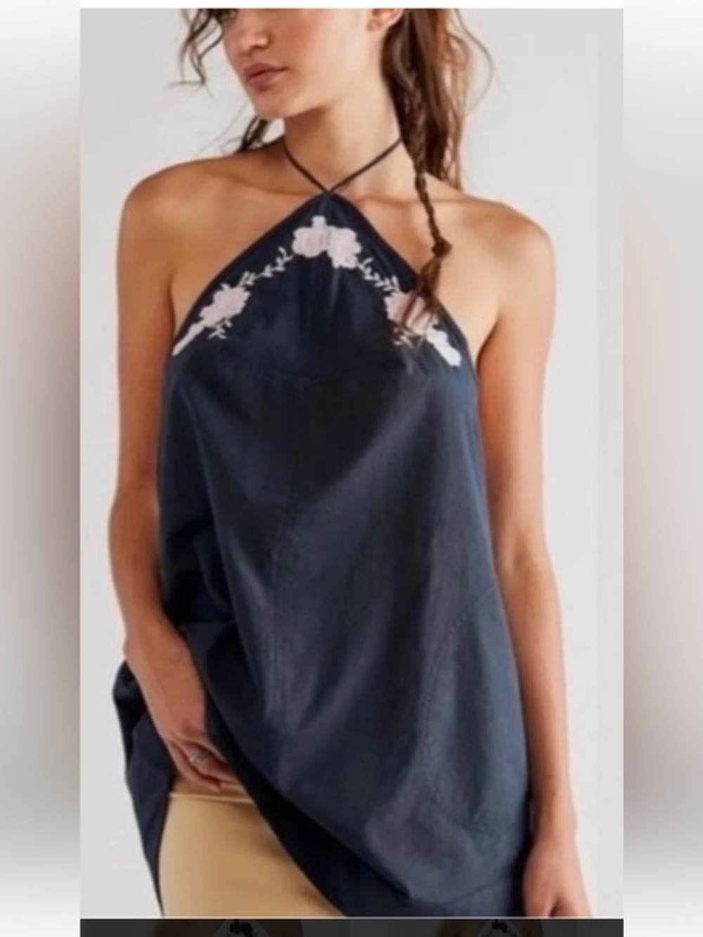 Free People Mia Embroidered tie open back pocket cotton tunic dress size xs
